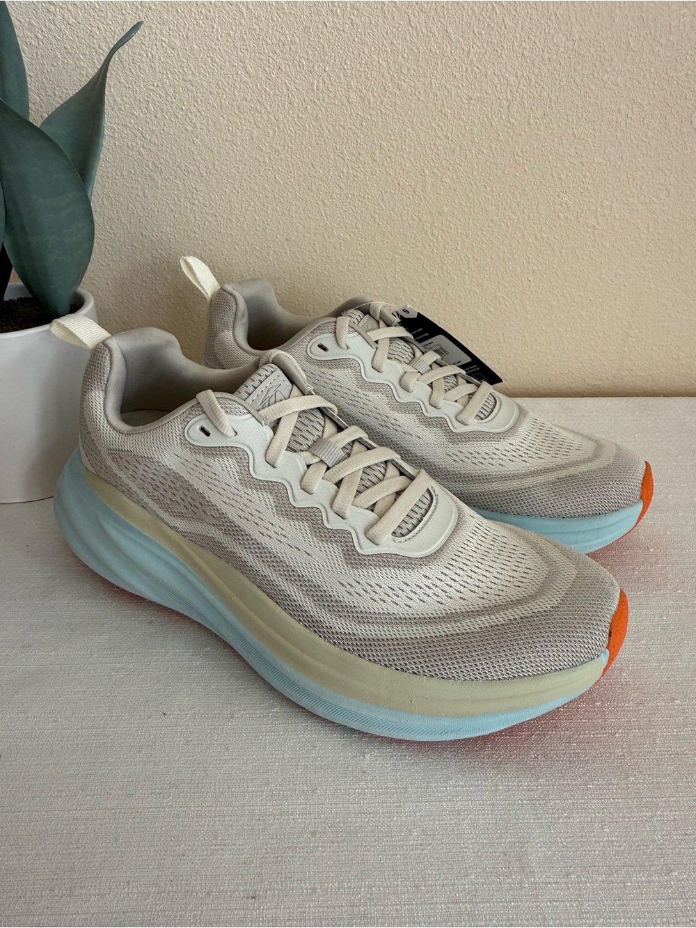 Avia Women's Light Beige Athletic Sneakers with Pastel Blue & Orange Accents